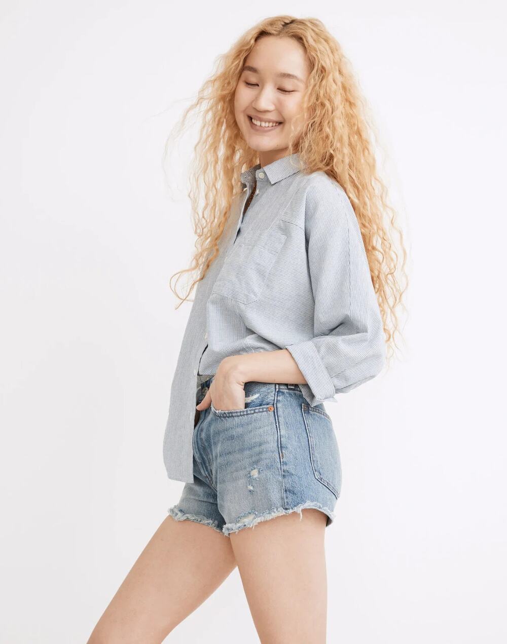 Madewell Relaxed Denim Shorts 23 Renfield Wash Raw Hem Slouchy Distressed ND697